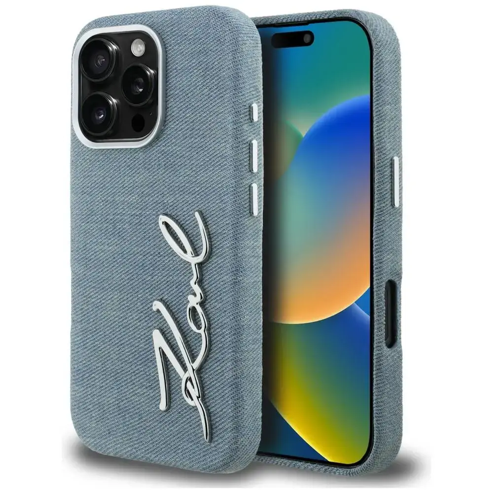 Karl Lagerfeld FW Jeans Signature Logo maciņš telefonam iPhone 16 Pro Max zils