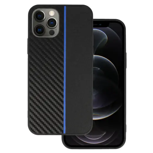 Tel Protect CARBON telefono dėklas iPhone 12 Pro Max juodas mėlynas