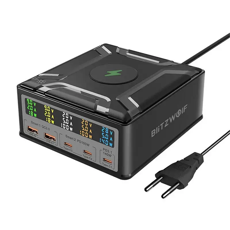 BlitzWolf BW-S28 tīkla lādētājs | 260W | USB-A, USB-C | melns