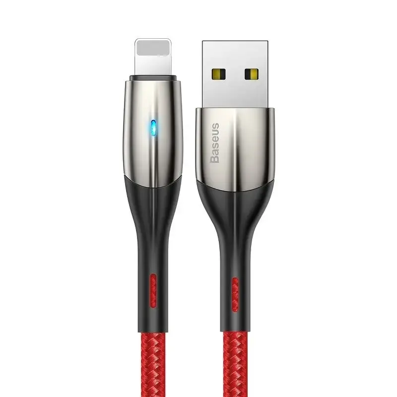 Baseus Horizontal Lightning Cable with LED lamp 1m 2.4A (Red)