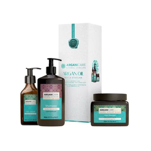 Set Arganicare: Argan Oil & Shea Butter, Hair Shampoo, Repairing & Moisturising, 400 ml + Argan Oil & Shea Butter, Hair Serum, Reparative, 100 ml + Argan Oil & Shea Butter, Hair Treatment Cream Mask, Repair, Moisturizing, 500 ml