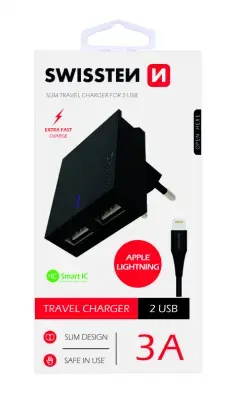 Swissten Premium зарядное устройство | 15 | Lightning | 120 см провод | черный