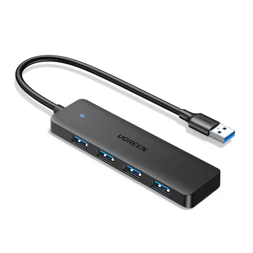 Ugreen CM219 HUB ar 4 USB-A 3.0 pieslēgvietām un USB-A 3.0 kabeli - melns