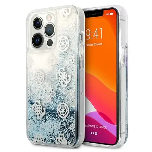 Guess GUHCP13LLGPEBL iPhone 13 Pro | 13 6,1" niebieski|blue hardcase Peony Liquid Glitter