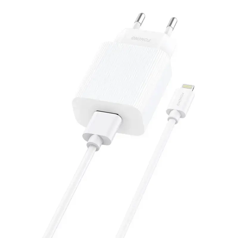 Foneng EU28 travel charger | 12W | USB-A | with Lightning cable included | white