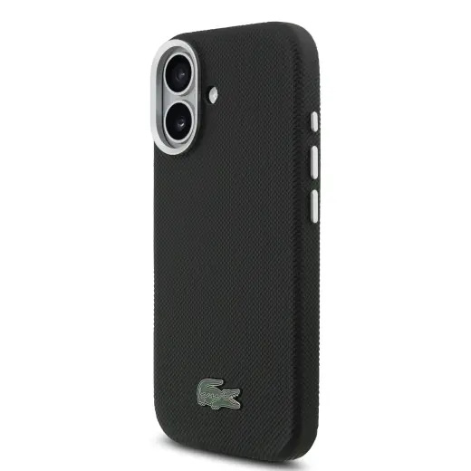 Lacoste Iconic Petit Pique Metal Logo telefono dėklas su MagSafe palaikymu iPhone 17 juodas