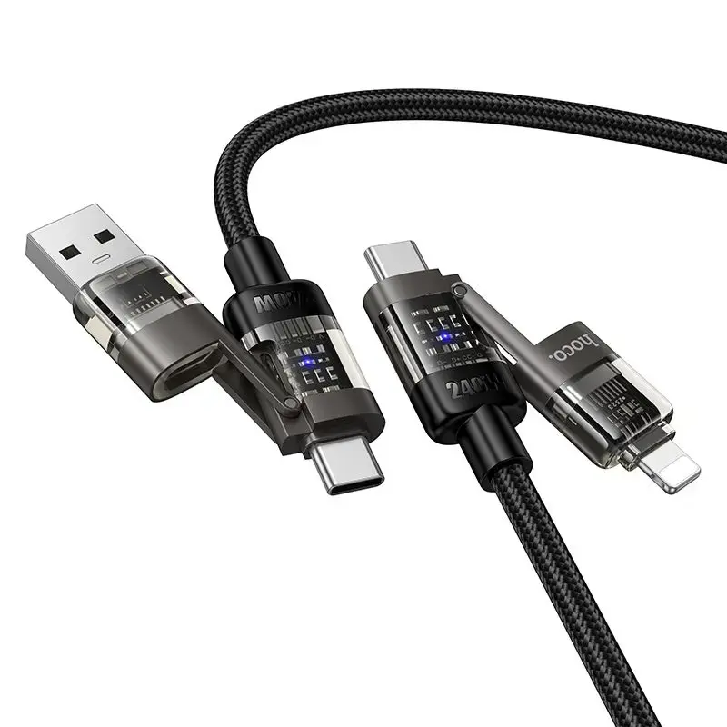 HOCO U151 4-in-1 data transfer and charging cable | USB-A to USB-C, Lightning | 240W | 1.2m | black