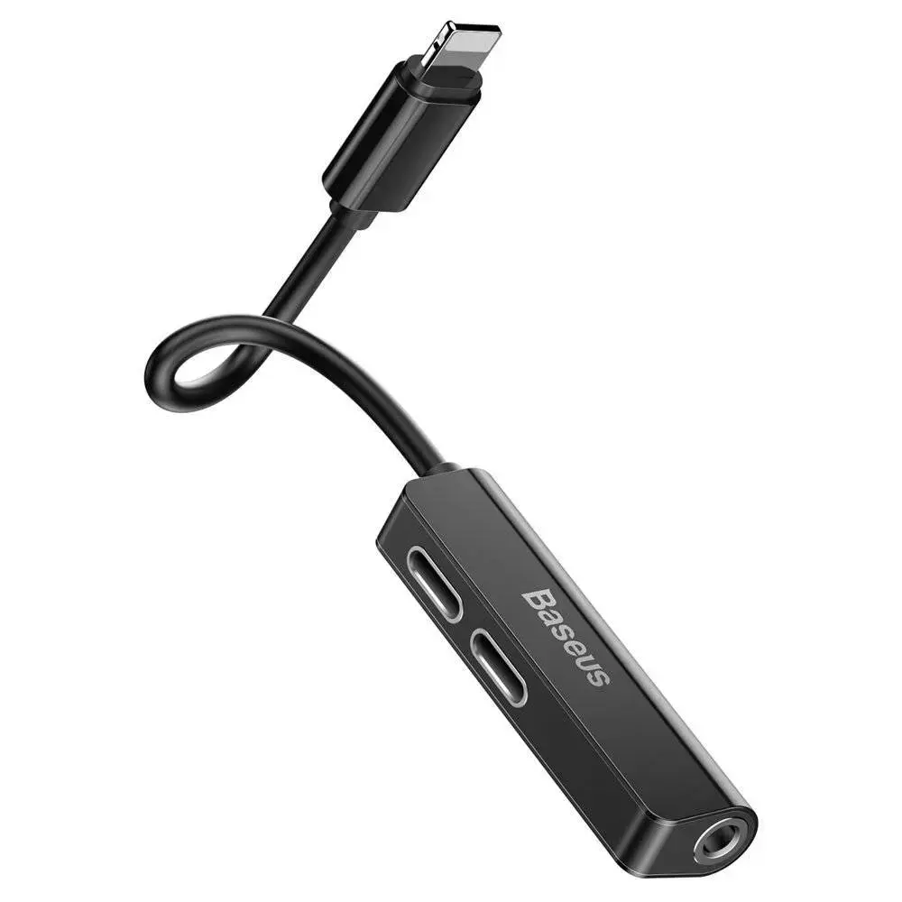 Baseus CALL52-01 Universāls Audio Adapteris ar Uzlādi Lightning -> 3.5mm Melns
