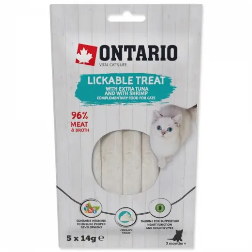 Gardums kaķiem – Ontario Lickable Treats with Tuna and Shrimp, 5 x 14 g