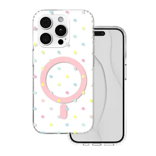 Bubble Dots Mag telefoni ümbris MagSafe toega iPhone 15 Pro valge