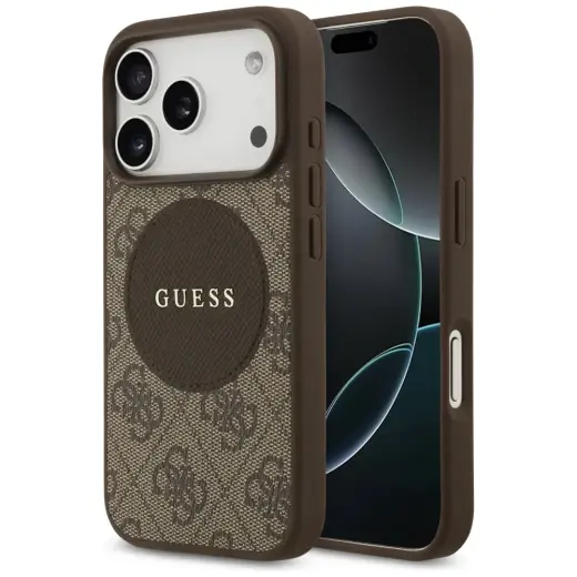 Guess 4G Circle Classic Logo чехол с поддержкой MagSafe для телефона iPhone 17 Pro коричневый