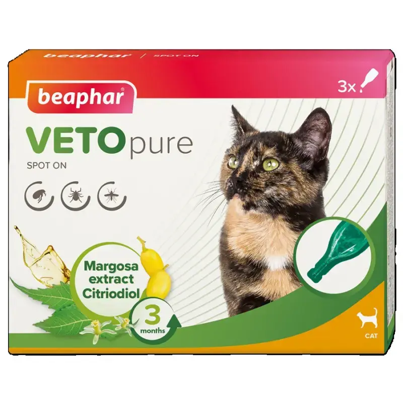 Pilieni pret blusām, ērcēm kaķiem - Beaphar Spot on Veto pure, 3 gab