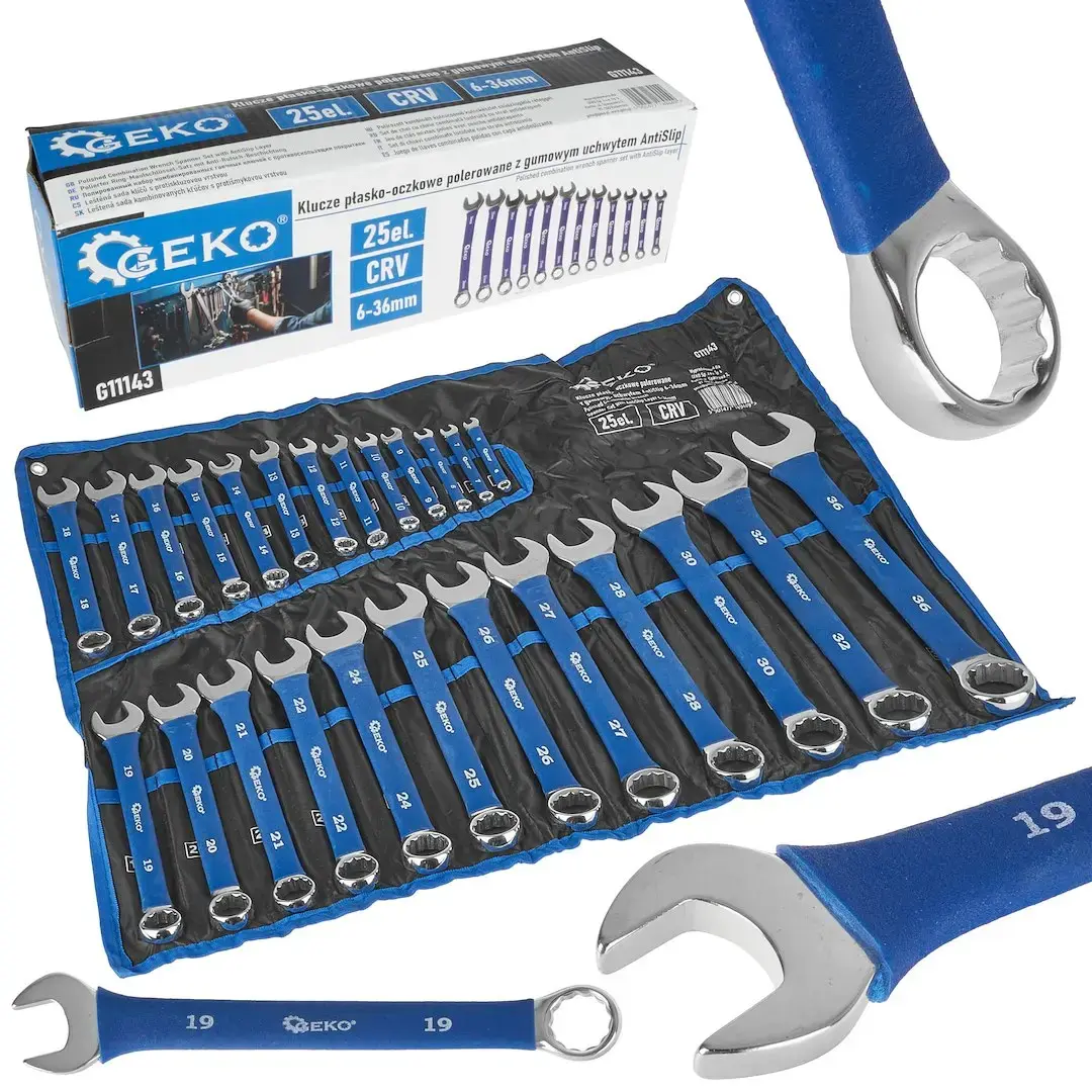 Polished Combination Wrench Set with Anti-Slip Layer 6-36mm, 25 pcs