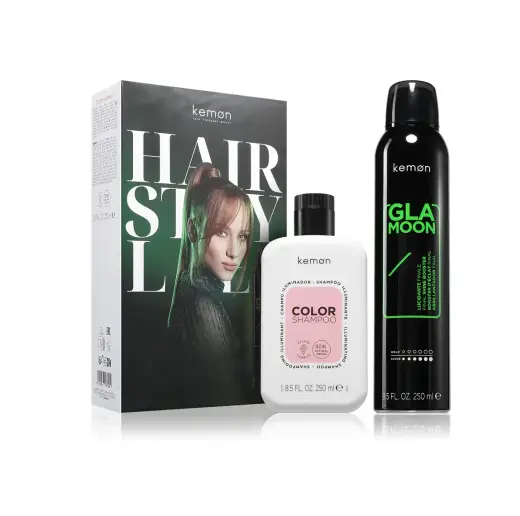 Set Kemon: Styling Glamoon Shine, Hair Spray, Shine, 250 ml + Color, Hair Treatment Shampoo, Shine, For Coloured Hair, 250 ml