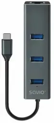 USB Centrmezgls Savio 3-port USB-C 3.1 GEN 1 hub with RJ-45 Gigabit Ethernet