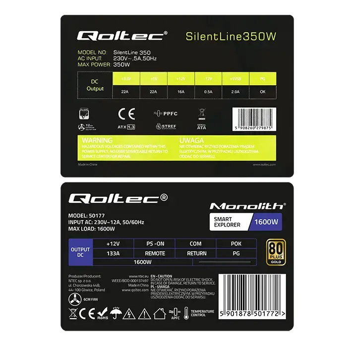 Qoltec Set PCI-E Smart 1600W + ATX SilentLine 350W power supply