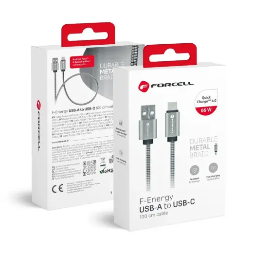 Forcell F-Energy C234 data transfer and charging cable | USB-A to USB-C | QC 3.0 | 66W | 1m | silver