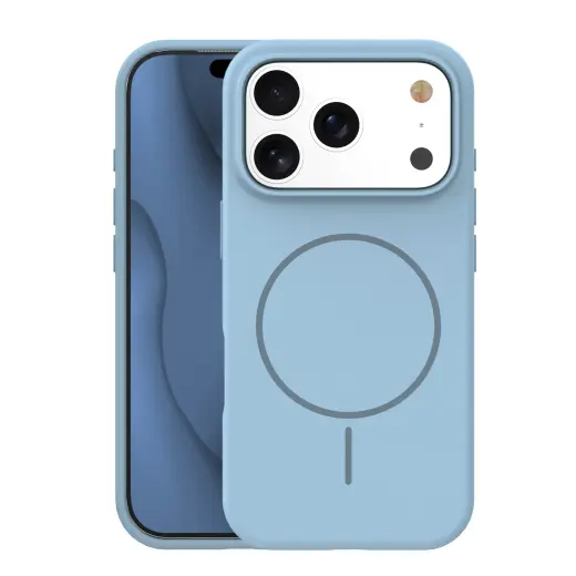Silicone Thin Mag phone case with MagSafe support for iPhone 17 Pro Max blue