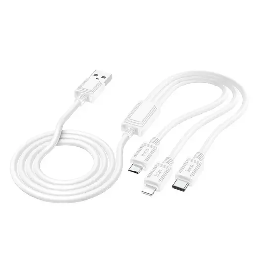Hoco X74 3-in-1 datu pārraides un uzlādes vads | USB-A uz Lightning, Micro USB, USB-C | 10W | 1m | balts