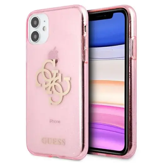 Guess GUHCN61PCUGL4GPI iPhone 11 6,1" | Xr różowy|pink hard case Glitter 4G Big Logo