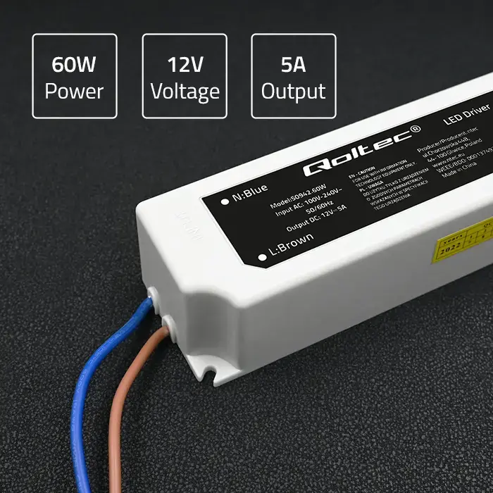 Qoltec LED Driver IP67 60W | 12V | 5A | Waterproof | White