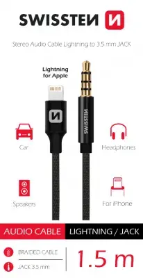 Swissten Textile Audio Adapteris Lightning | 3 5 mm | 1.5m