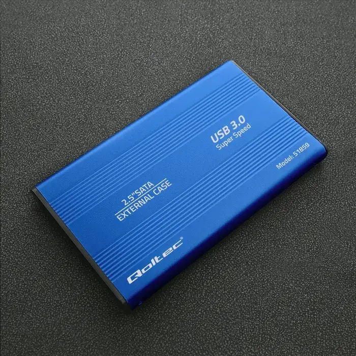 Qoltec alumīnija ārējā cietā diska korpuss HDD SSD 2,5 collu SATA3 | USB 3.0 | Zils