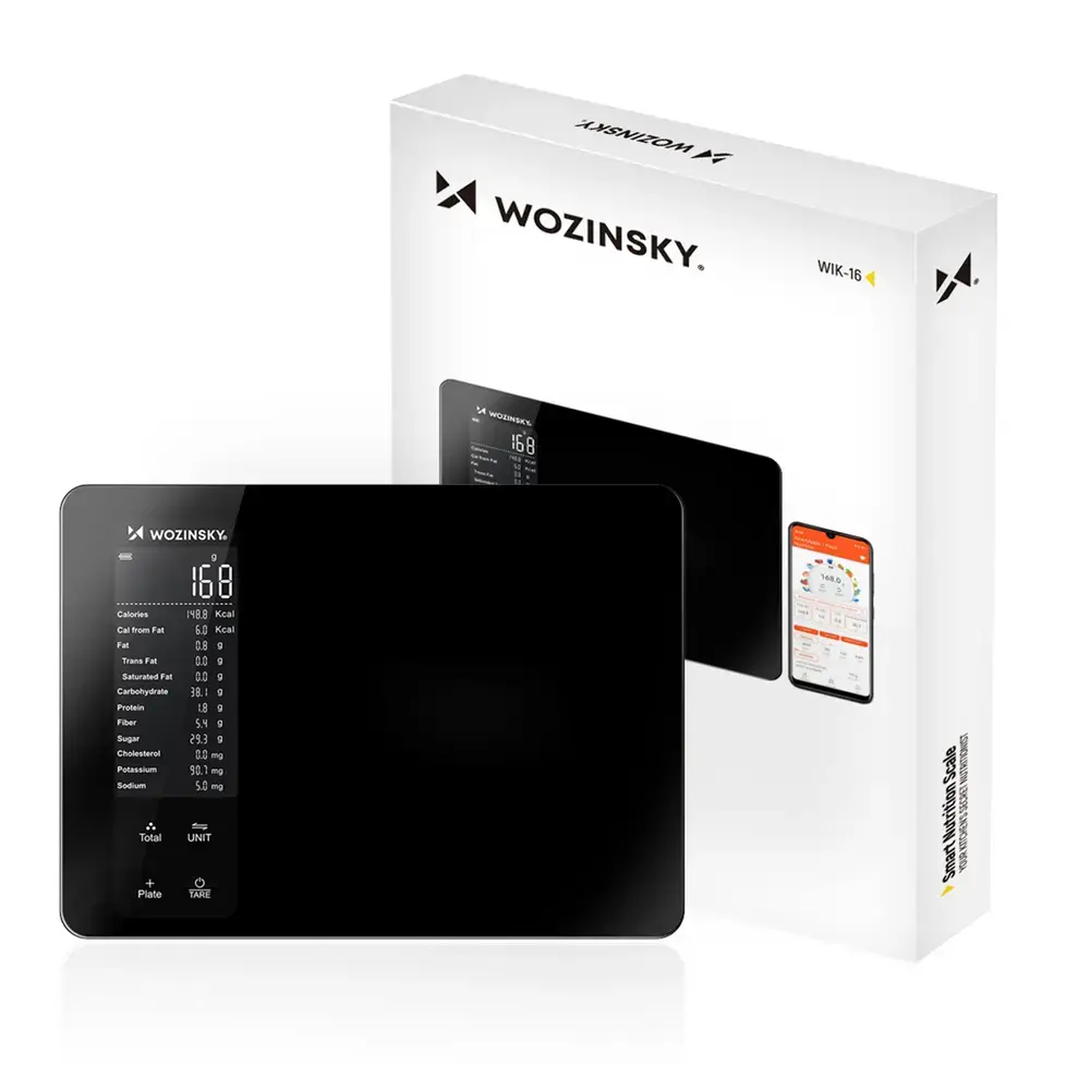 Wozinsky WIK-16 Smart Kitchen Scale with Digital Display, Bluetooth App - Black