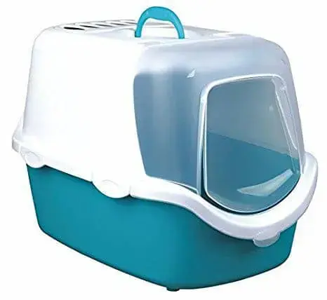 Closed cat litter tray : Trixie Vico Easy Clean cat litter tray, 40 × 40 × 56 cm, aquamarine|white