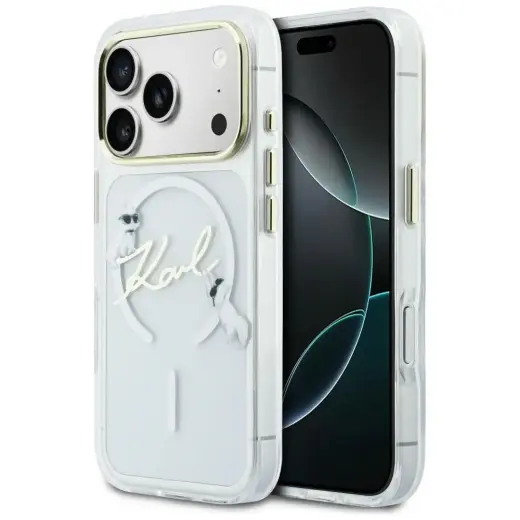 Karl Lagerfeld IML Choupettes Karl Script Logo чехол с поддержкой MagSafe для телефона iPhone 17 Pro прозрачный