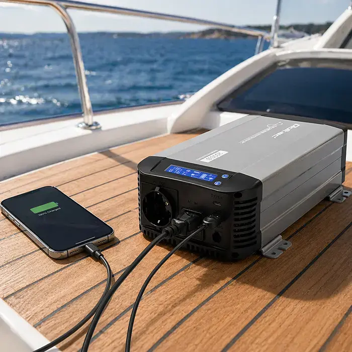 Qoltec Pure Sine Wave Inverter with UPS | 12V to 230V | 1000/2000W | LCD | USB | USB-C | Compatible with LiFePO4 GEL AGM