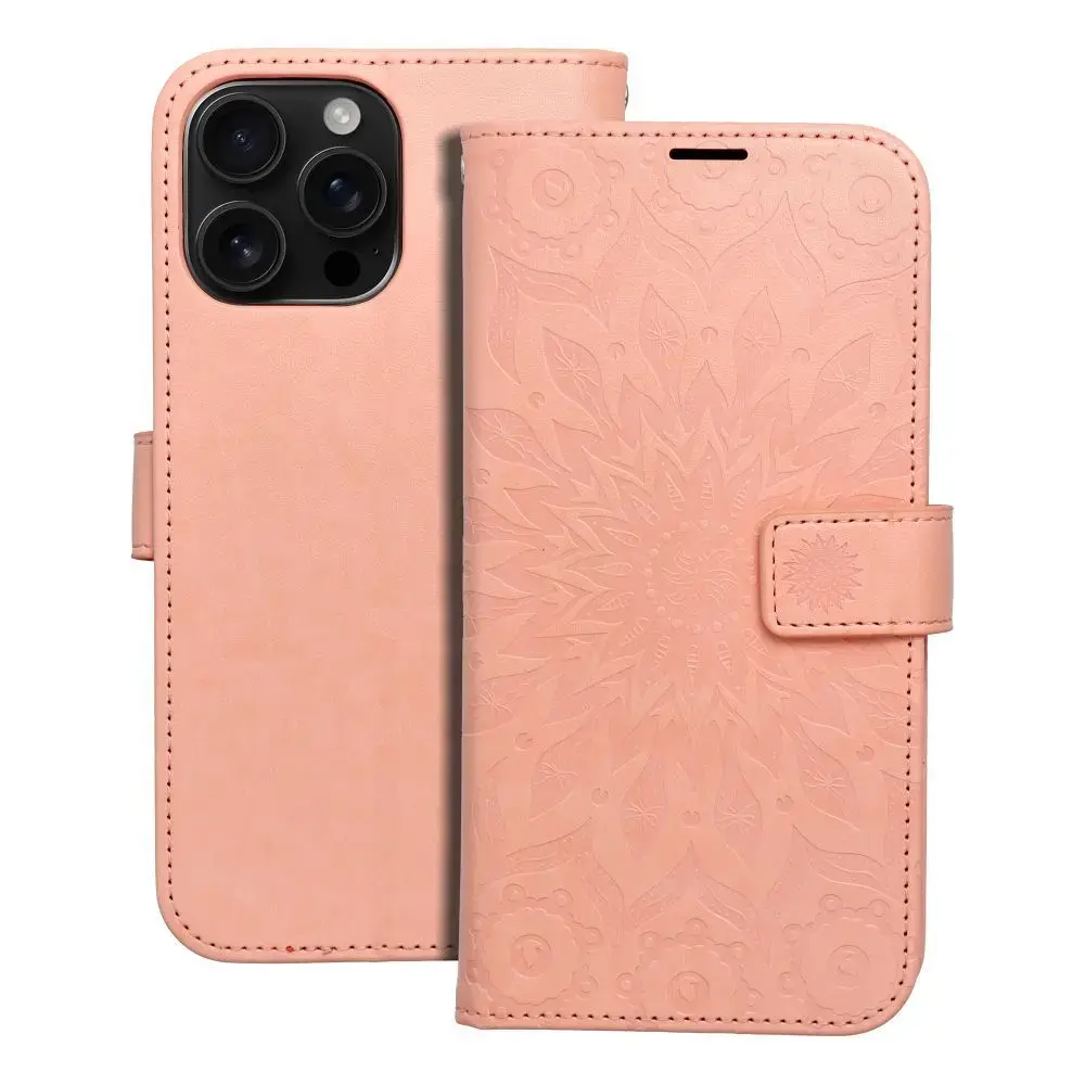 MEZZO mandala knyginio tipo telefono dėklas iPhone 16 Pro Max oranžinis