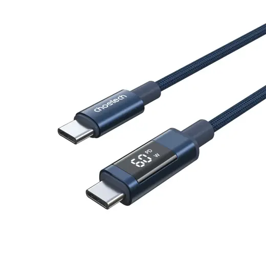 Choetech XCC-1068 andmeedastus- ja laadimiskaabel | USB-C kuni USB-C | PD | 60W | LED ekraaniga | 1.2m | sinine