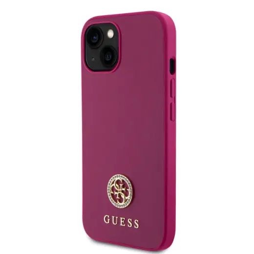 Guess PU 4G Strass Metal Logo Case for iPhone 15 Pink