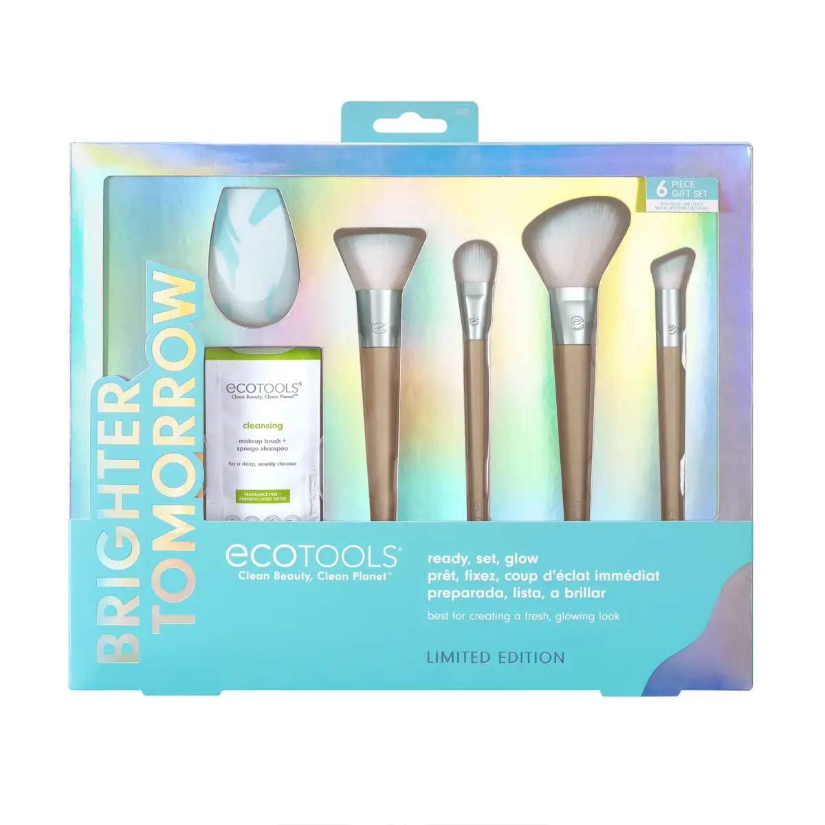 Brighter Tomorrow Set EcoTools: EcoTools, Blending, Foundation Brush + EcoTools, Blending, Concealer Brush + EcoTools, Diffuse, Eyeshadow Brush + EcoTools, Brush & Sponge Cleanser Lotion, 7.39 ml + EcoTools, Blending, Blush Brush + EcoTools, Makeup Sponge, Blue