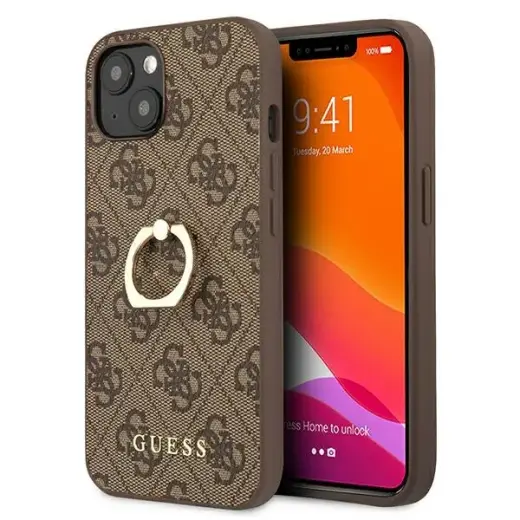 GUHCP13M4GMRBR Guess PU 4G Ring Case for iPhone 13 Brown