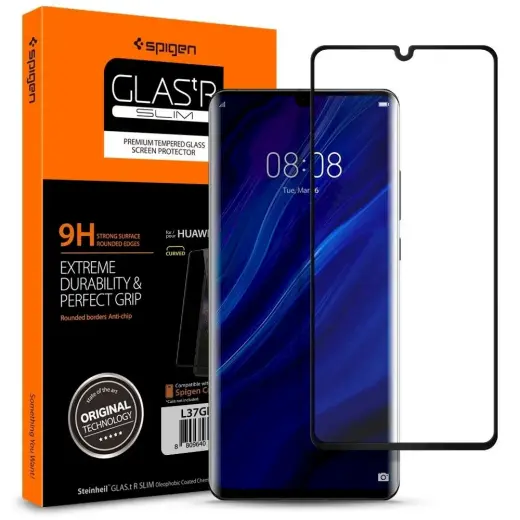 Spigen 5D Slim Tempered Glass Aizsargstikls Pilnam Ekrānam Huawei P30 Pro Melns
