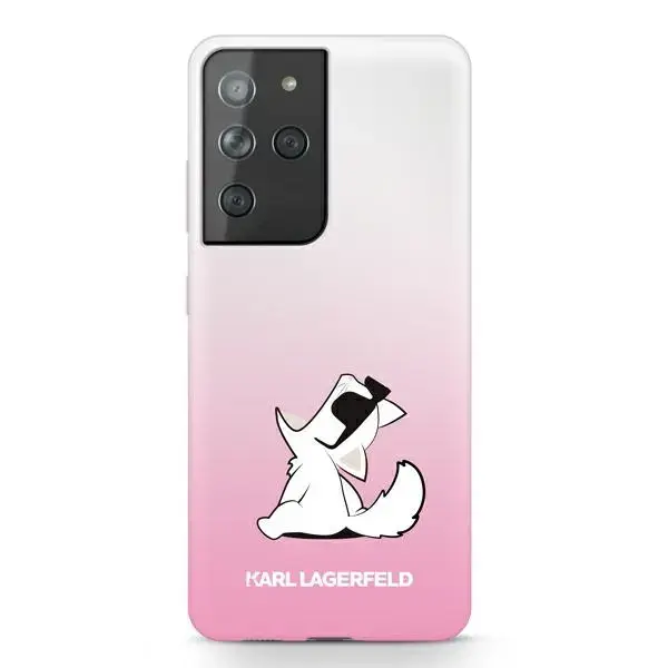 KLHCS21LCFNRCPI Karl Lagerfeld PC|TPU Choupette Eats Cover for Samsung Galaxy S21 Ultra Gradient Pink
