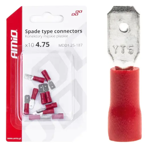 Spade type connectors 4,75mm 0.5-1.5mm2 10A 10 pcs