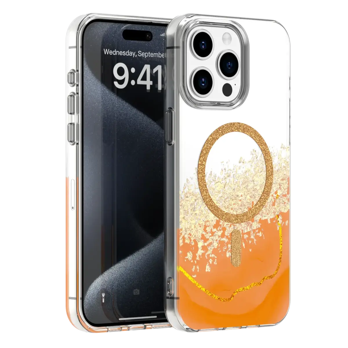 Epoxy Mag maciņš ar MagSafe atbalstu telefonam iPhone 15 Pro oranžs
