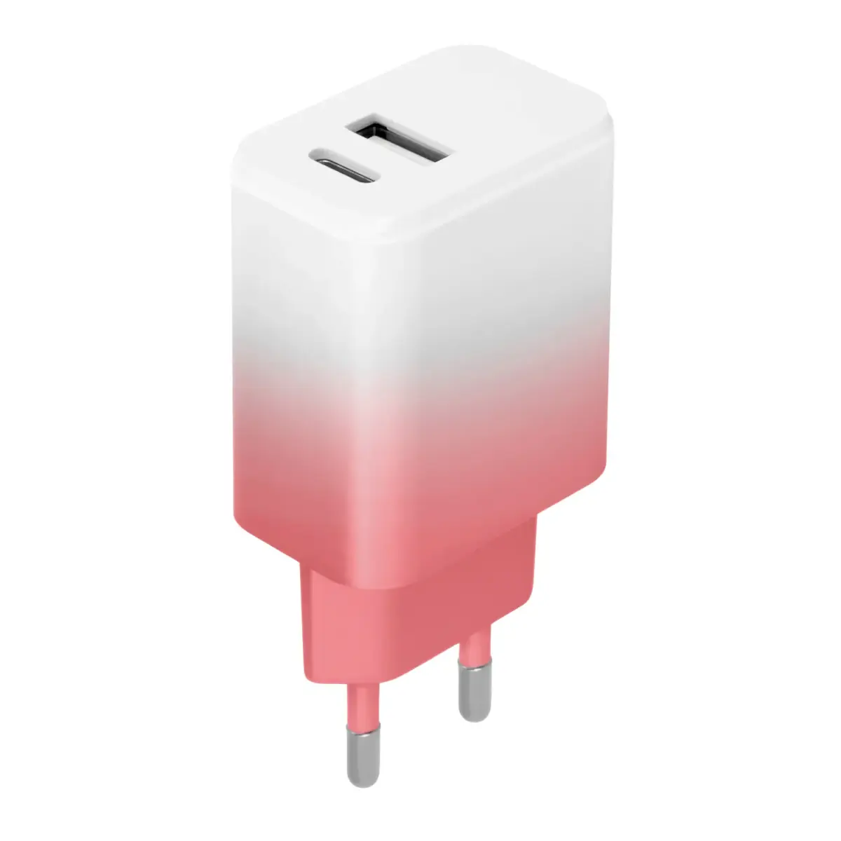 Setty tīkla lādētājs | USB + USB-C | 20W | LSIG-AC-20 | balts-roza gradient