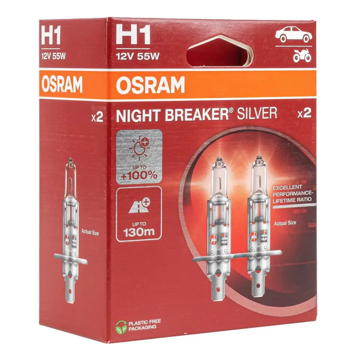 Halogen Bulb Osram H1 12V 55W P14,5s NIGHT BREAKER SILVER +100%  /2 pcs