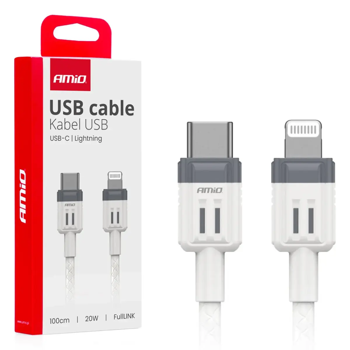 AMiO AMIO-03910 datu pārraides un uzlādes vads | USB-C uz Lightning | 20W | 1m