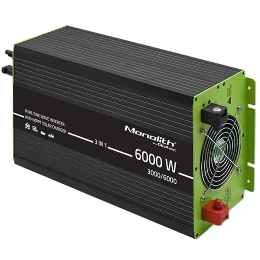 Qoltec Monolith 3-in-1 solar inverter with AC 40A charging function | MPPT 40A | UPS | ATS | 3000W | 6000W | 12V to 230V | Pure Sine Wave