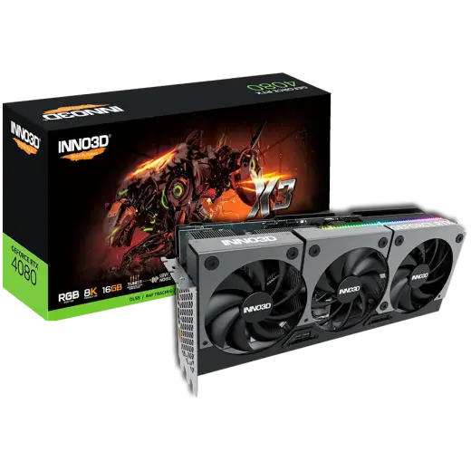 INNO3D NVIDIA Video card GeForce RTX 4080 X3 16GB GDDR6X 320bit, 2505 MHz / 24Gbps, 3x DP, 1x HDMI, 3 slot, 3 fan