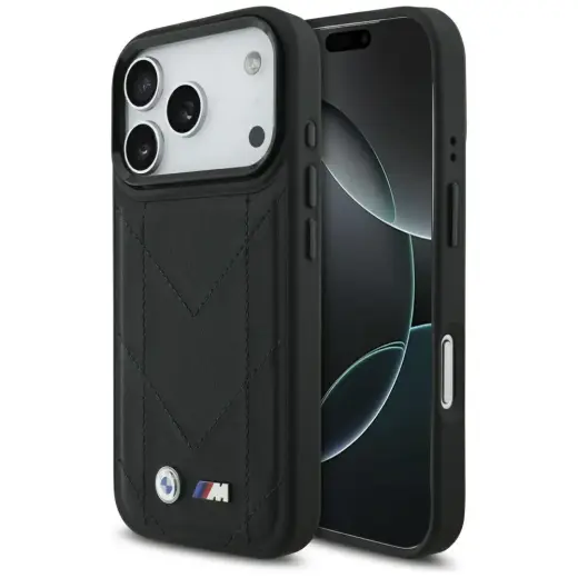 BMW M Quilted Logo telefoniümbris MagSafe toega, mudelile iPhone 17 Pro, must