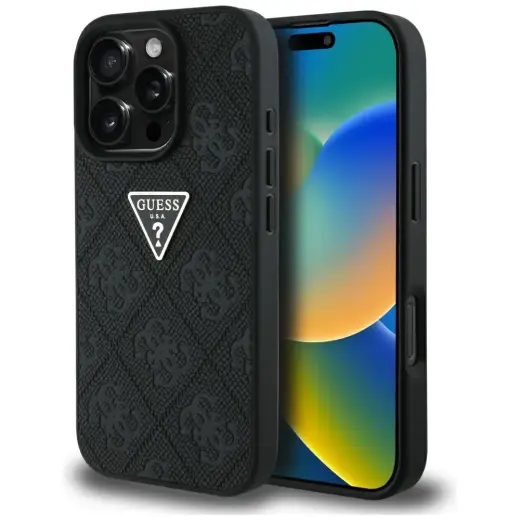 Etui Guess Hot Stamp 4G Pattern Triangle  Metal Logo do iPhone 16 Pro Max czarny