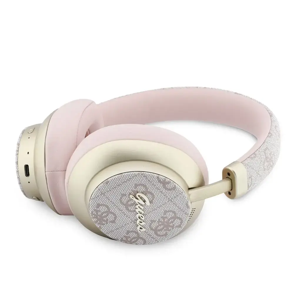 Guess PU 4G Gold Script Metal Logo ENC Wireless Earphones Pink