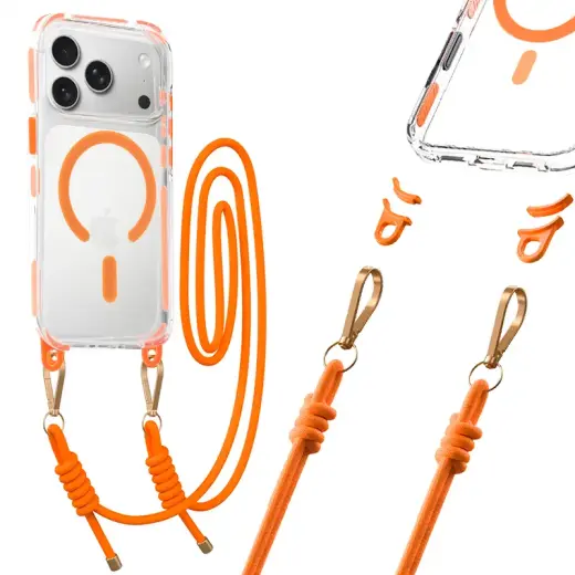 Tel Protect Strap Clear Case for Iphone 17 Pro Max orange