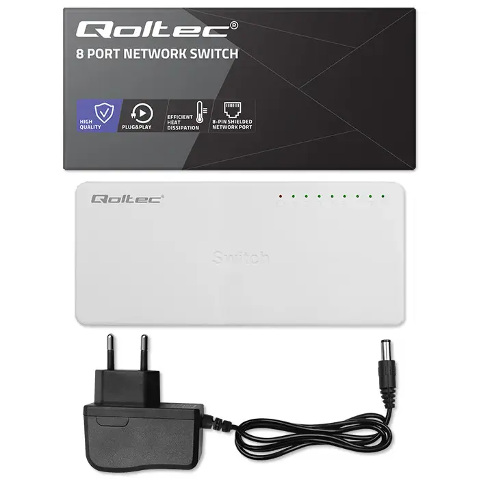Qoltec Network SWITCH | 8 x RJ45 port | 100Mbps | Fast Ethernet | LAN